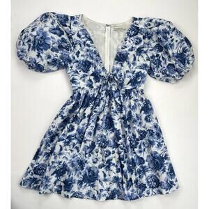 Abercrombie Floral Blue and White Puff Sleeve Dress